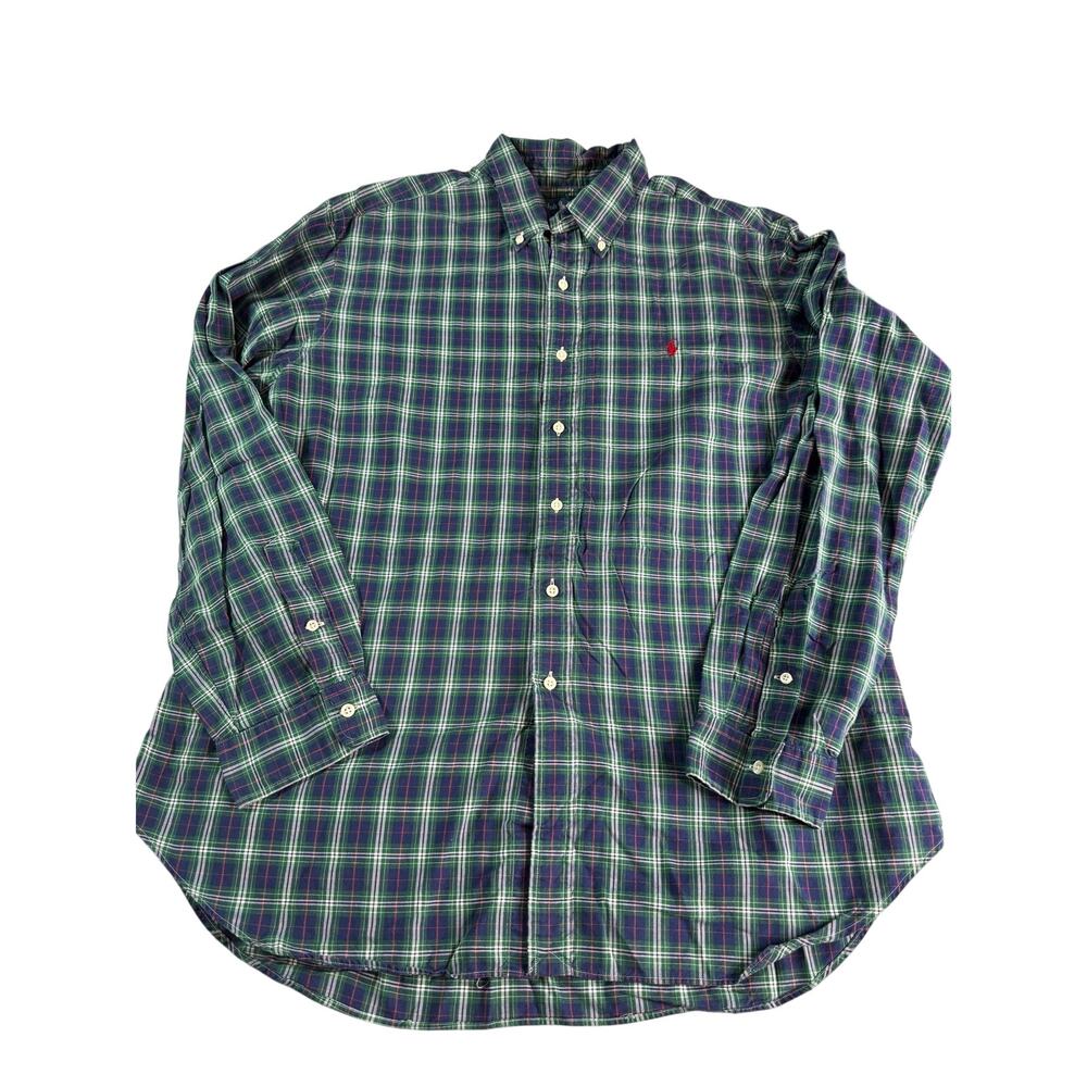 Ralph Lauren Mens XXL Classic Fit Plaid Shirt Green Blue Red Pony Button Down